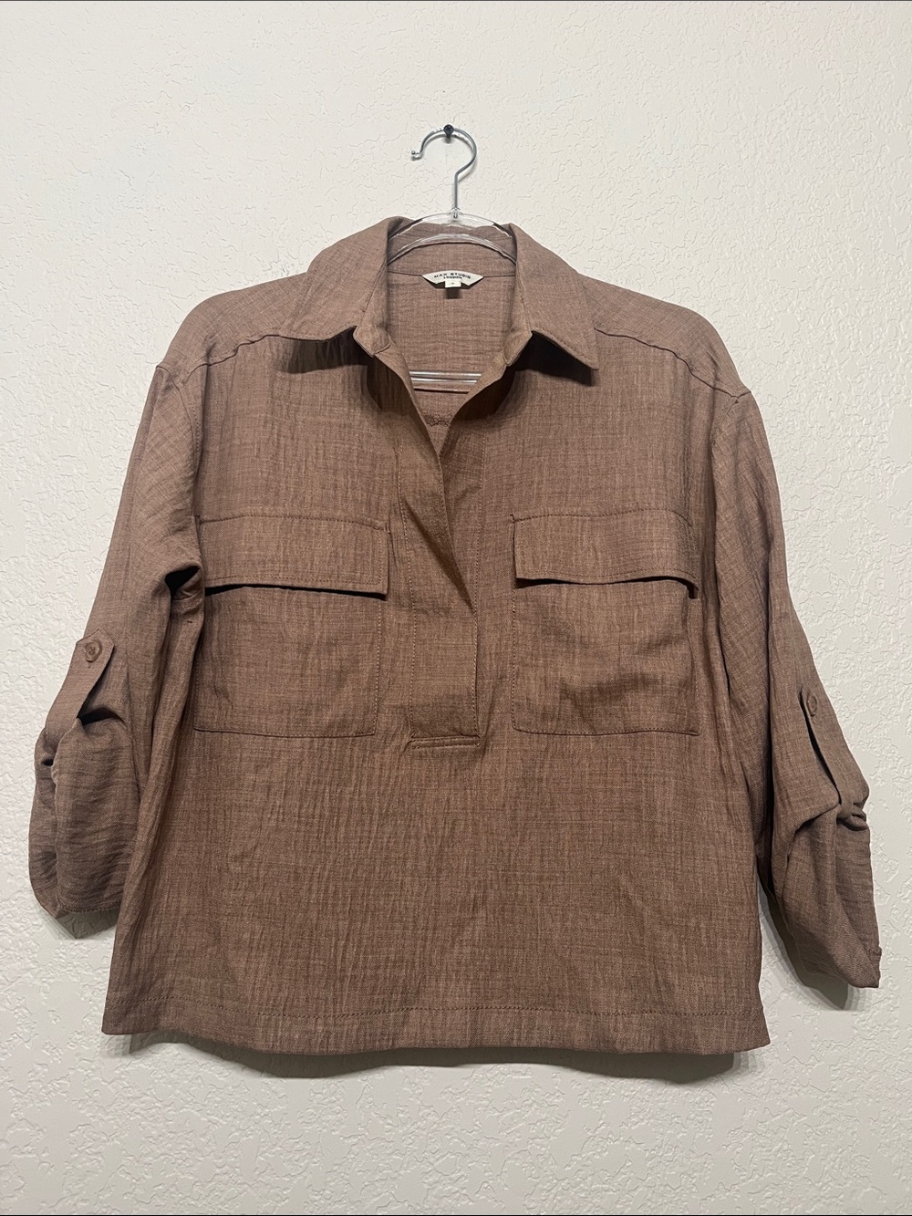 Max Studio Women’s Small Brown Utility Pocket Tunic Top